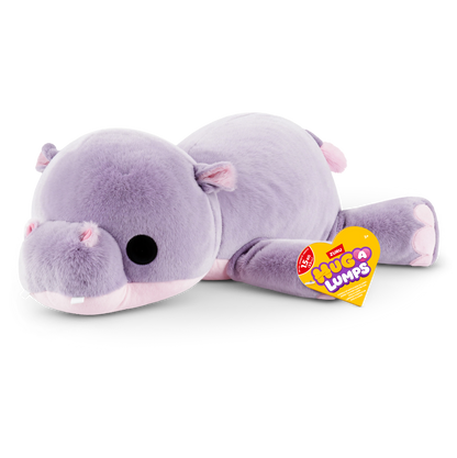 ZURU Hug-a-Lumps Harley the Hippo weighted fluffy plush toy in soft purple, medium 1.3kg sensory plush for kids aged 3+