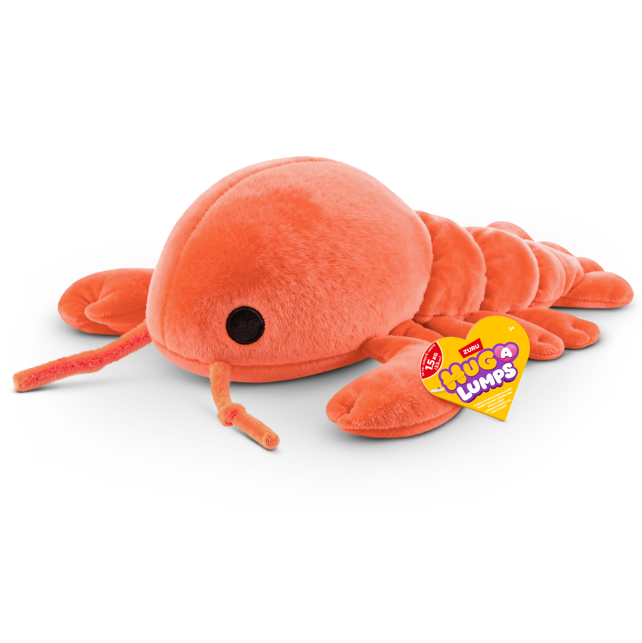 ZURU Hug-a-Lumps Lenny the Lobster weighted fluffy plush toy in bright orange, medium 1.3kg sensory plush for kids aged 3+